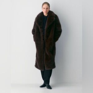 Aritzia Wilfred Faux Fur Long Coat – Rich Brown – New with Tags